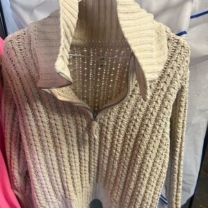 Aerie Tan Cable-Knit Sweater with Collared Neckline